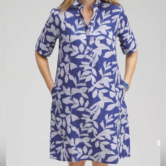NWT Chicos size 2 Blue Leaf Print Dress - Picture 3 of 12